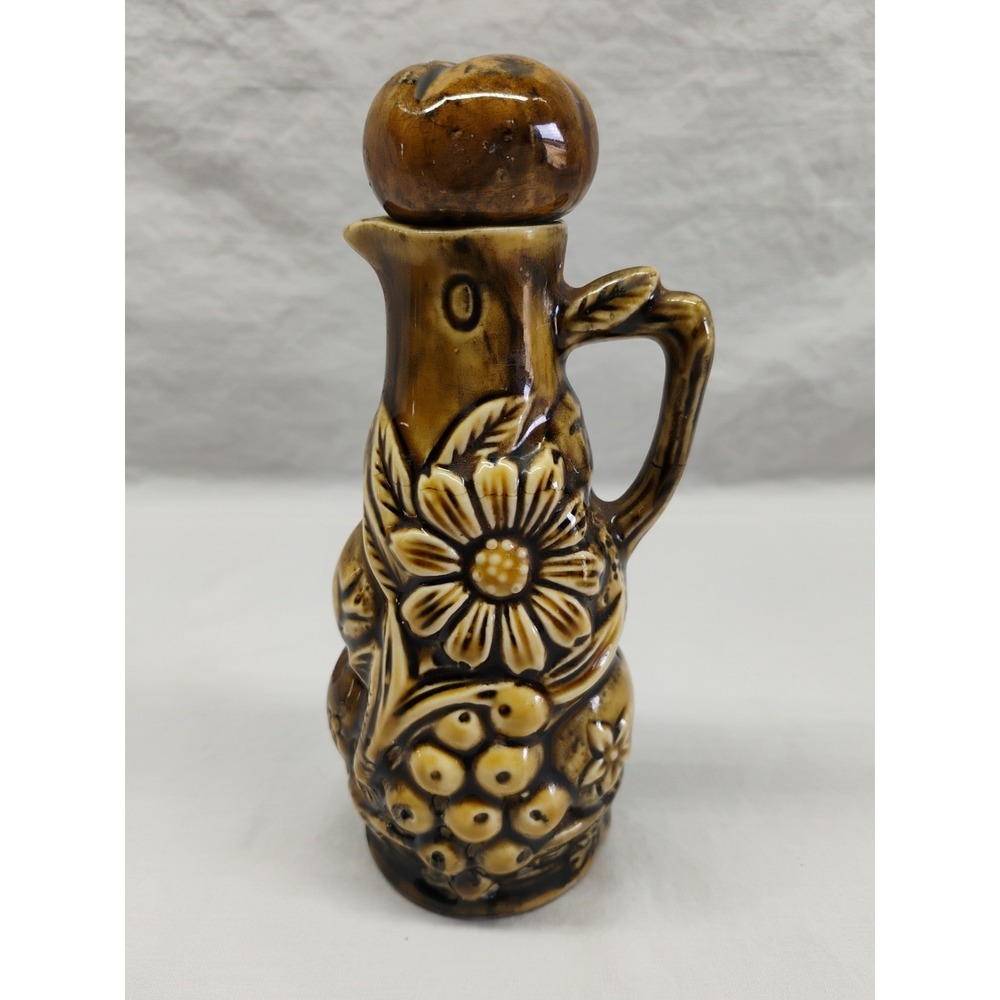 Vintage Glazed Fruit Daisy Embossed Ceramic Vinegar Oil Cruet Japan 1 Piece